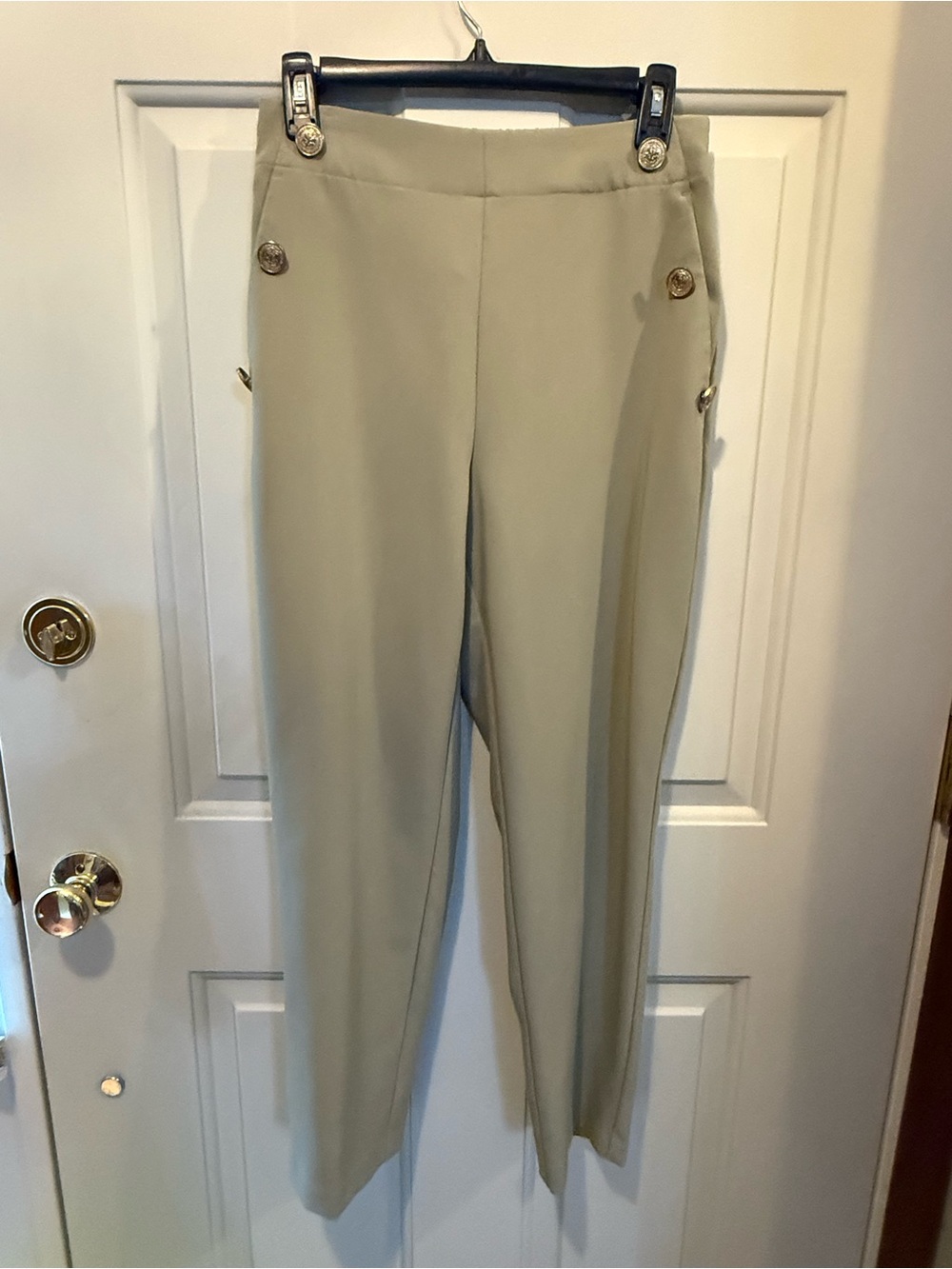 Zara Sage Green Sailor High-Rise Straight-Leg Trousers with Gold Buttons